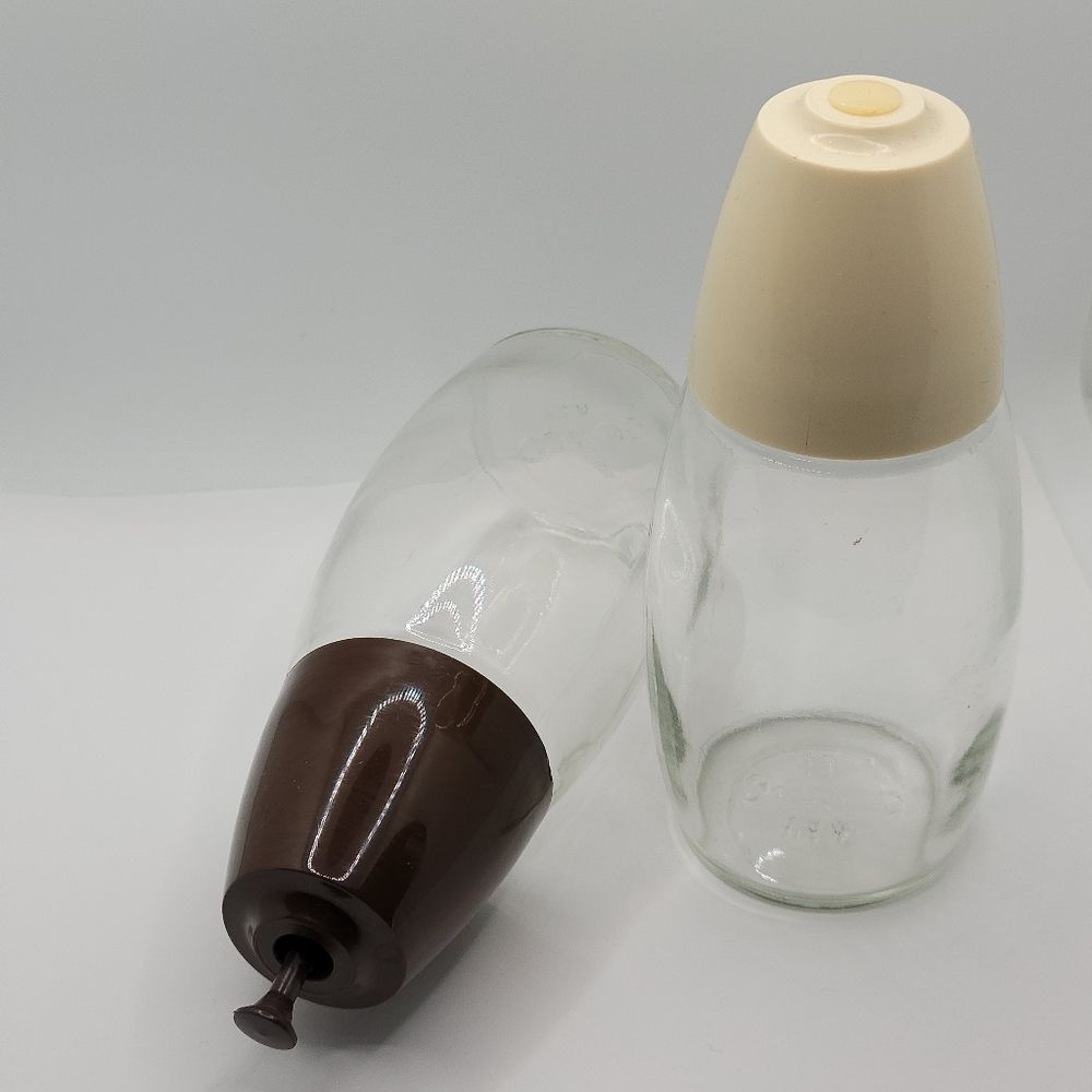 Vintage Clear Glass Toothpick Holder Salt or Pepper Dispenser Brown